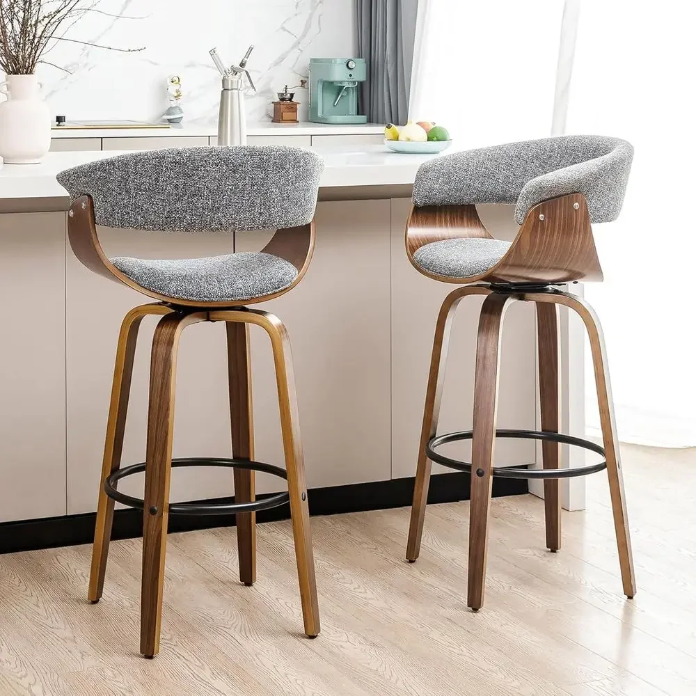 Home Bar Stools - Set aus 2 grauen Stoff-Drehbarhockern mit