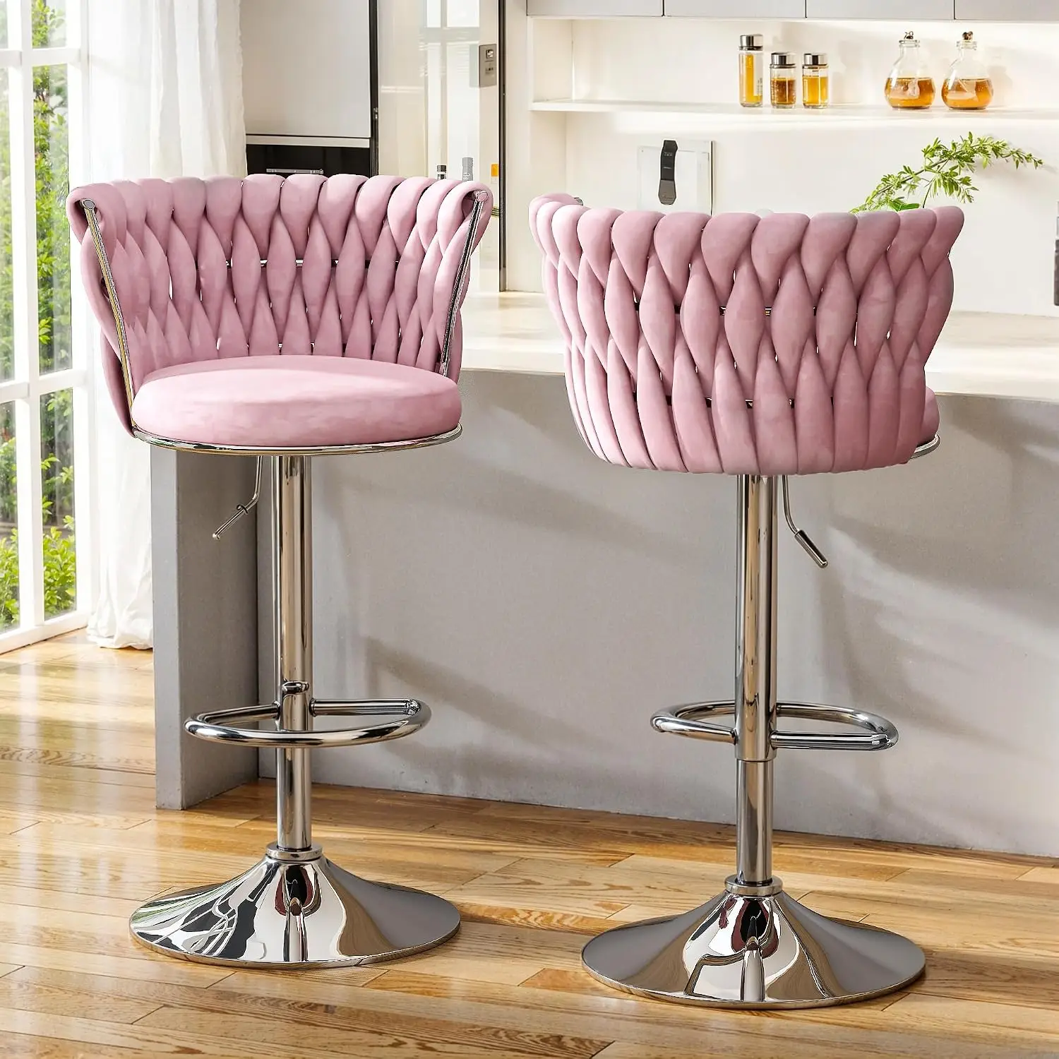Home Bar Stools - Samt-Barhocker im 2er-Set, drehbare Barstühle in