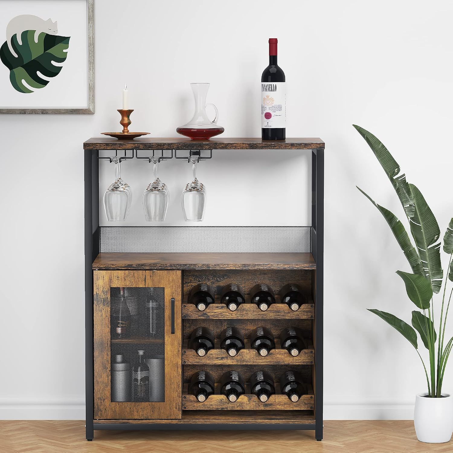 Home Bar Shelves - Moderner 36-Zoll-Barschrank in Braun mit Gittertür