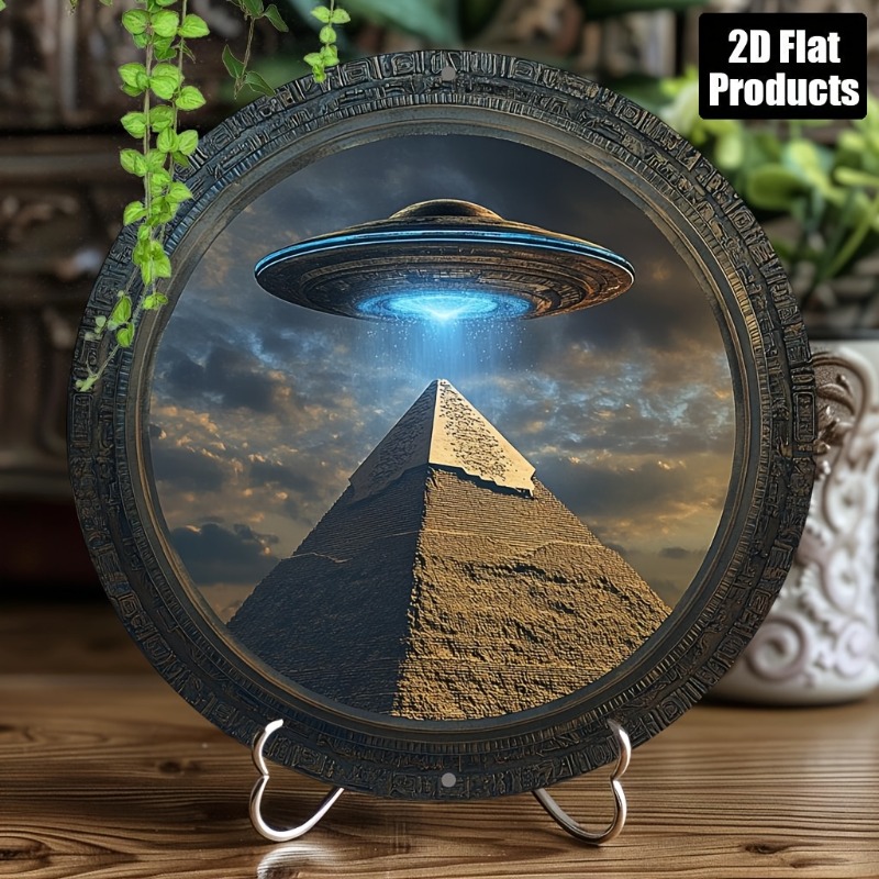 Home Bar And Kitchen - Rundes dekoratives Schild mit Pyramiden-UFO-Thema aus