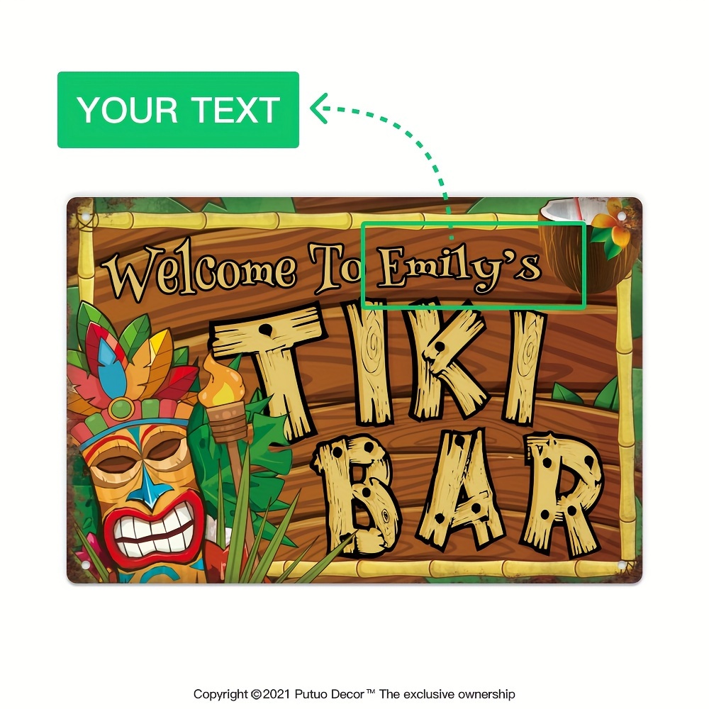 Home Bar And Kitchen - Individuelles Tiki-Bar-Schild, Personalisierter Name, Vintage Outdoor-Wandschild