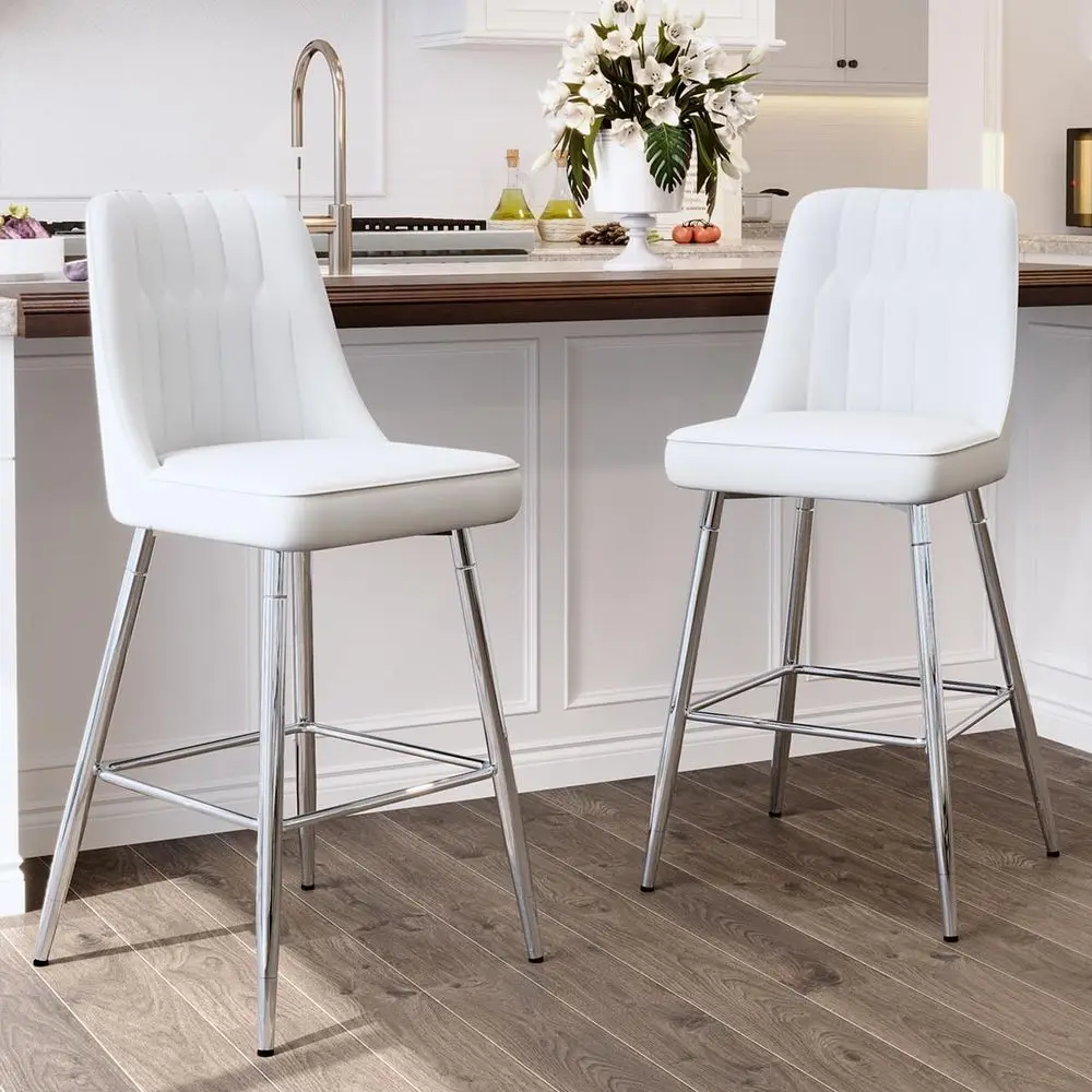 Home Bar Stools - Set aus 2 weißen, gepolsterten 27-Zoll-Barhockern